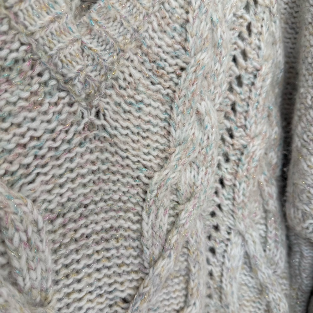 Anthropologie V- Neck Drama Rainbow Metallic Cable Knit Sweater - Picture 6 of 11